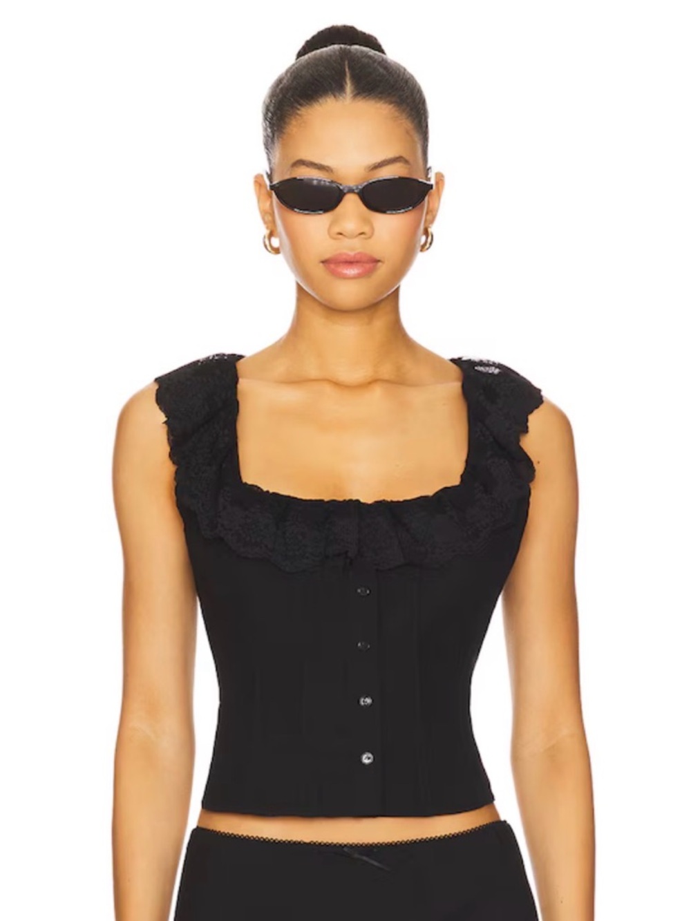 Guizio NWT Paloma Black Sleeveless Lace-Trim Top